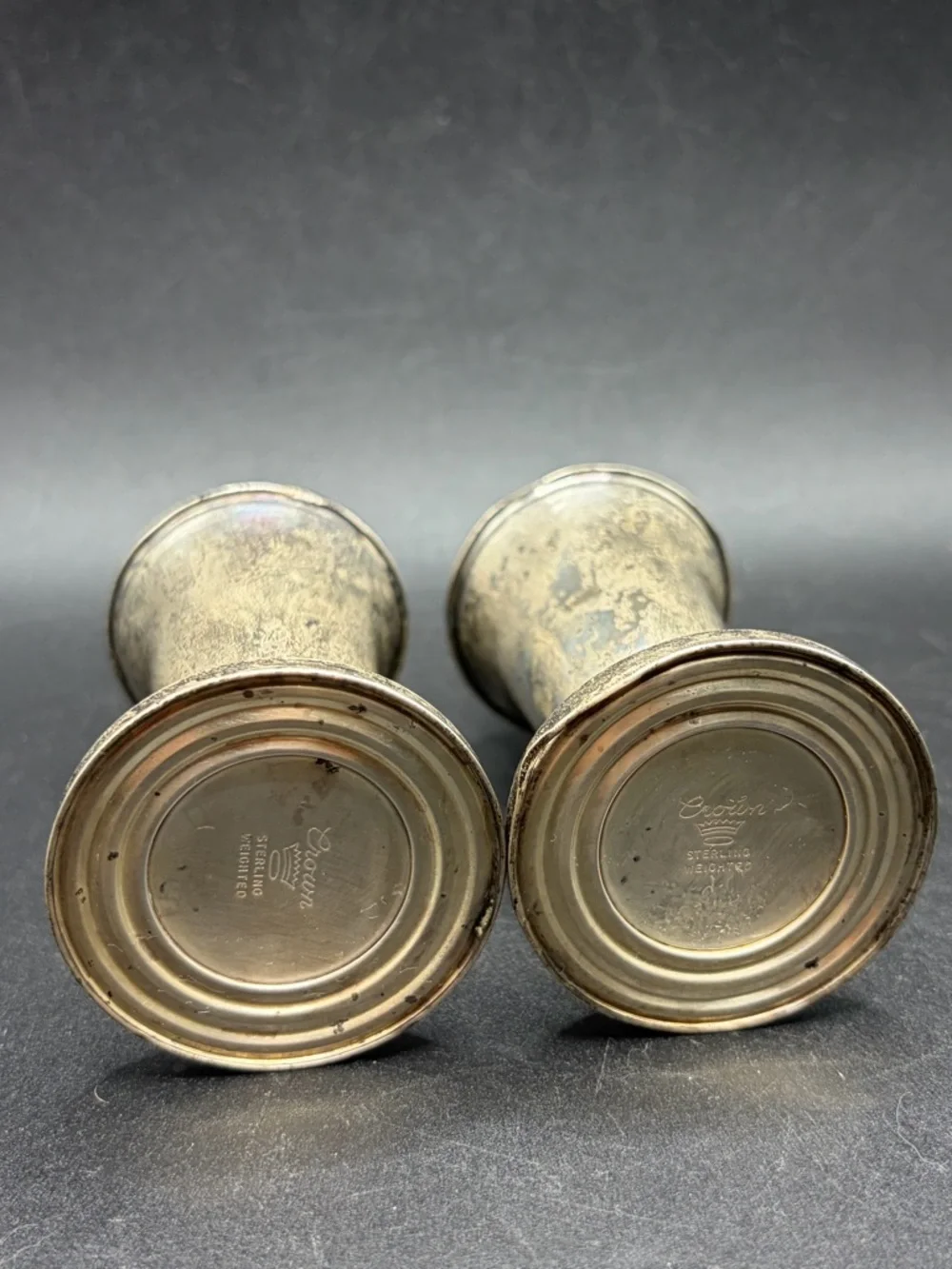 Crown Vintage Sterling Silver Weighted Salt Pepper Shakers Tableware Dinnerware